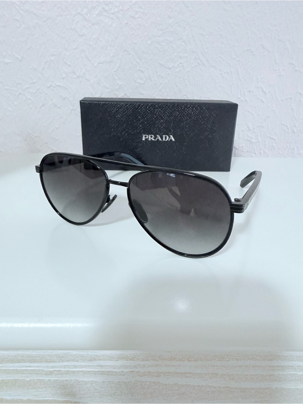 Prada Black Aviator / Pilot Sunglasses PR B57S - Picture 2 of 8